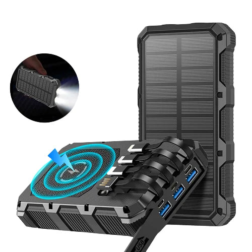 Premium Power Bank 20000mAh Solar Ladegerät | Tragbarer Externer Akku mit 5V Schnellaufladung und super heller Taschenlampe für Smartphones, Apple iPhone, Samsung, iOS & Android unterwegs