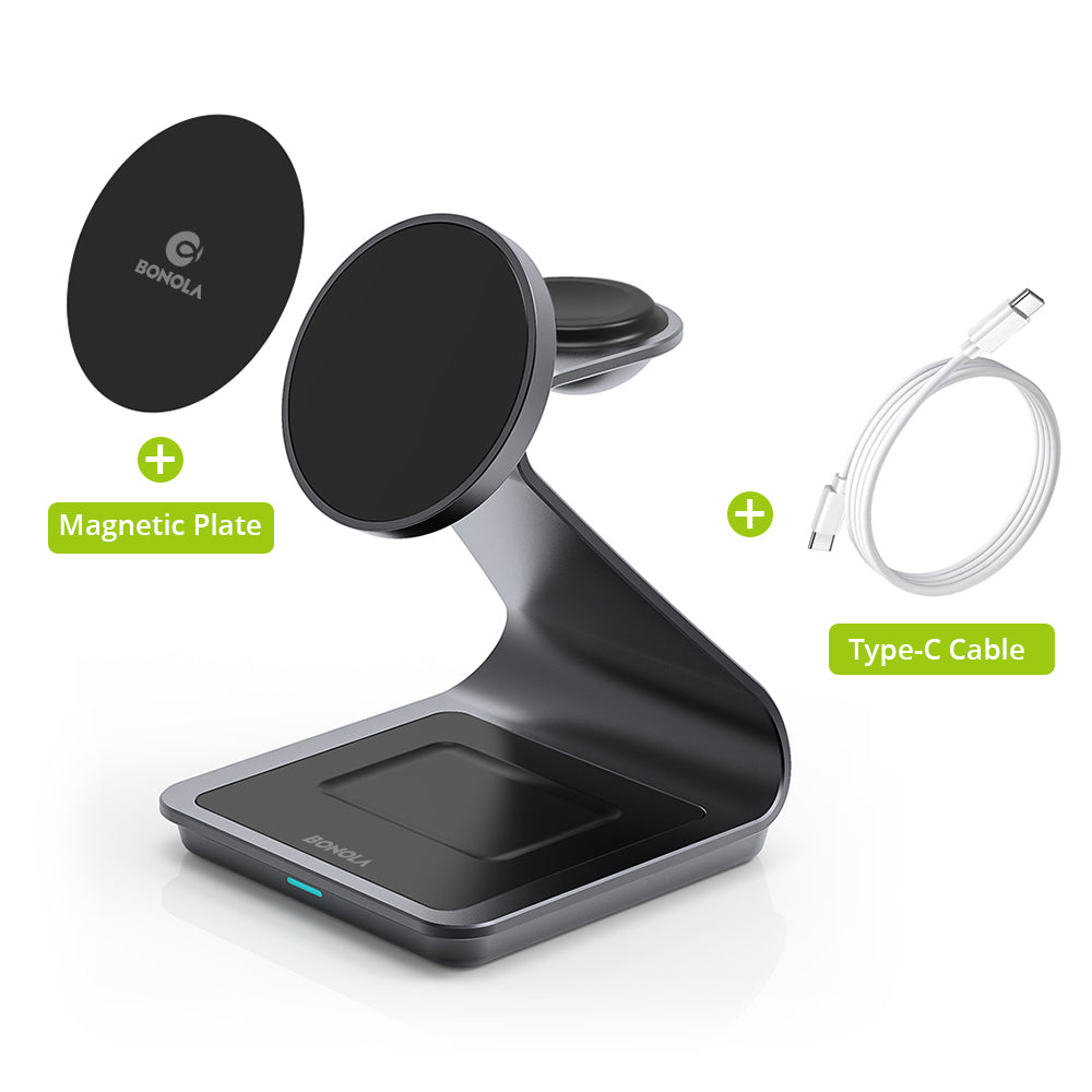 Premium 3 in 1, 30W Magnet Wireless-Ladestation | Kabelloser Charger für Smartphones, Apple iPhone, Samsung, iOS & Android Apple Watch/AirPods | Schnellladegerät Dockingstation