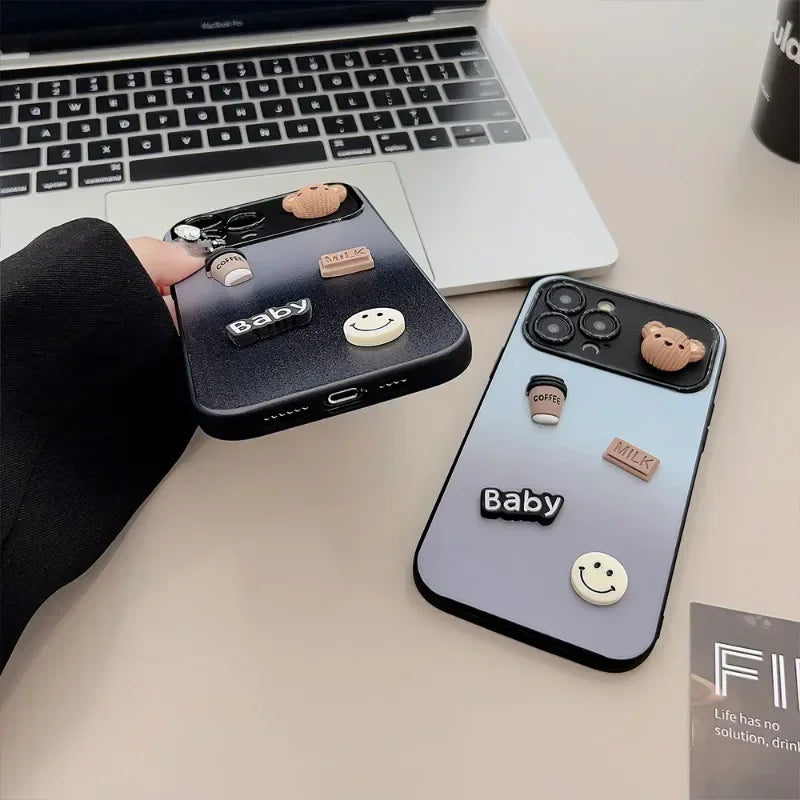 Hochwertige 3D-Bär-Kaffee-Spielzeug-Farbverlauf-Design iPhone-Hülle | MagSafe Case mit Kameralinsenschutzabdeckung für Apple iPhone 17/17 Air, 16/16e, 15, 14, 13 Pro Max Plus Cover | Premium-Silikon-Schutzhülle
