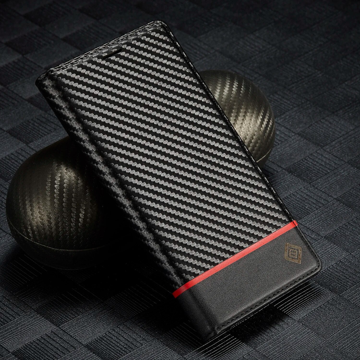 Premium Brieftasche aus Kohlefaser-Leder Hülle, MagSafe, Abdeckung, | iPhone 15 14 Pro Max 13 12 11 XS X 7 8 6S Plus XR SE - Magnetisches Flip-Book-Cover - Phone Heaven Zone