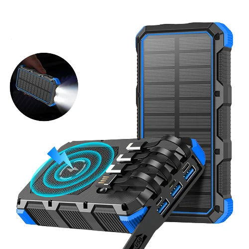 Premium Power Bank 20000mAh Solar Ladegerät | Tragbarer Externer Akku mit 5V Schnellaufladung und super heller Taschenlampe für Smartphones, Apple iPhone, Samsung, iOS & Android unterwegs