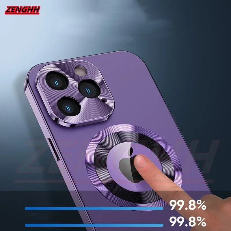 Luxus Ultra-Dünne iPhone Hülle: Metalllegierung und Glas, Sichtschutz, Doppelseitiger 360° Vollschutz | MagSafe-kompatibel Magnetischer Adsorption, Stoßfest, Kameraschutz Case, Schutzhülle Apple iPhone 17/17Air, 16/16e, 15, 14, 13 Pro Max, Pro, Plus Cover