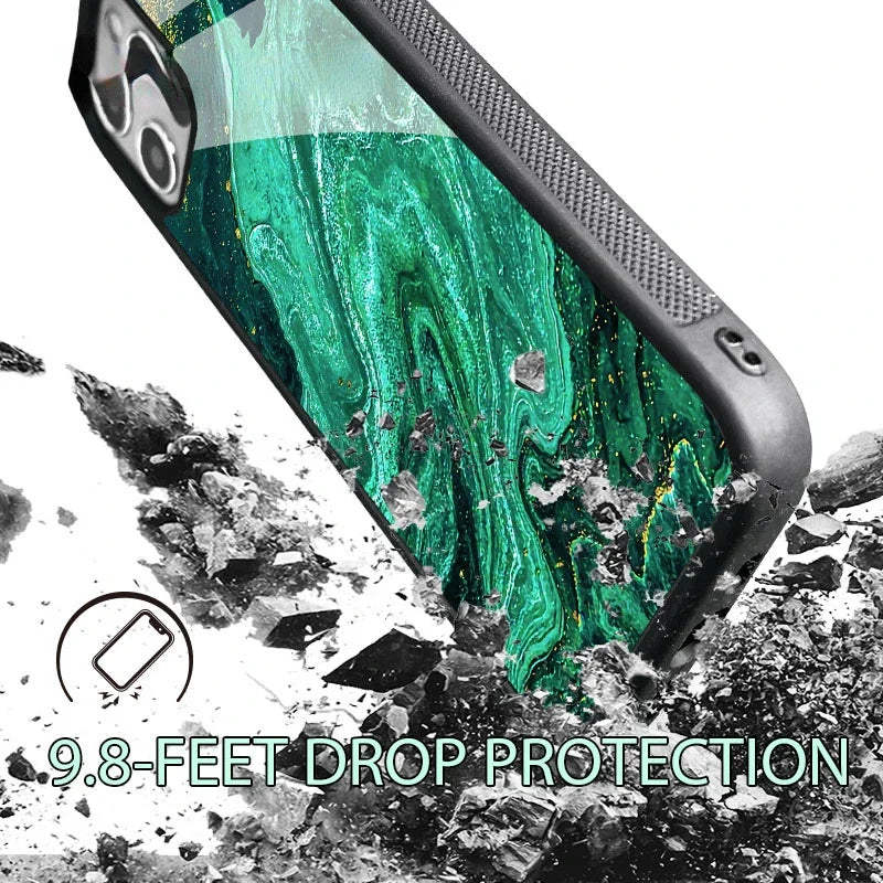 Luxus Gold-Rahmen Marmor iPhone-Hülle Stoßfestes Case | MagSafe Handyhülle für Apple iPhone 17/17 Air, 16/16e, 15, 14, 13 Pro Max Plus | Kameraschutzabdeckung, Tasche & Panzer-Schutzhülle