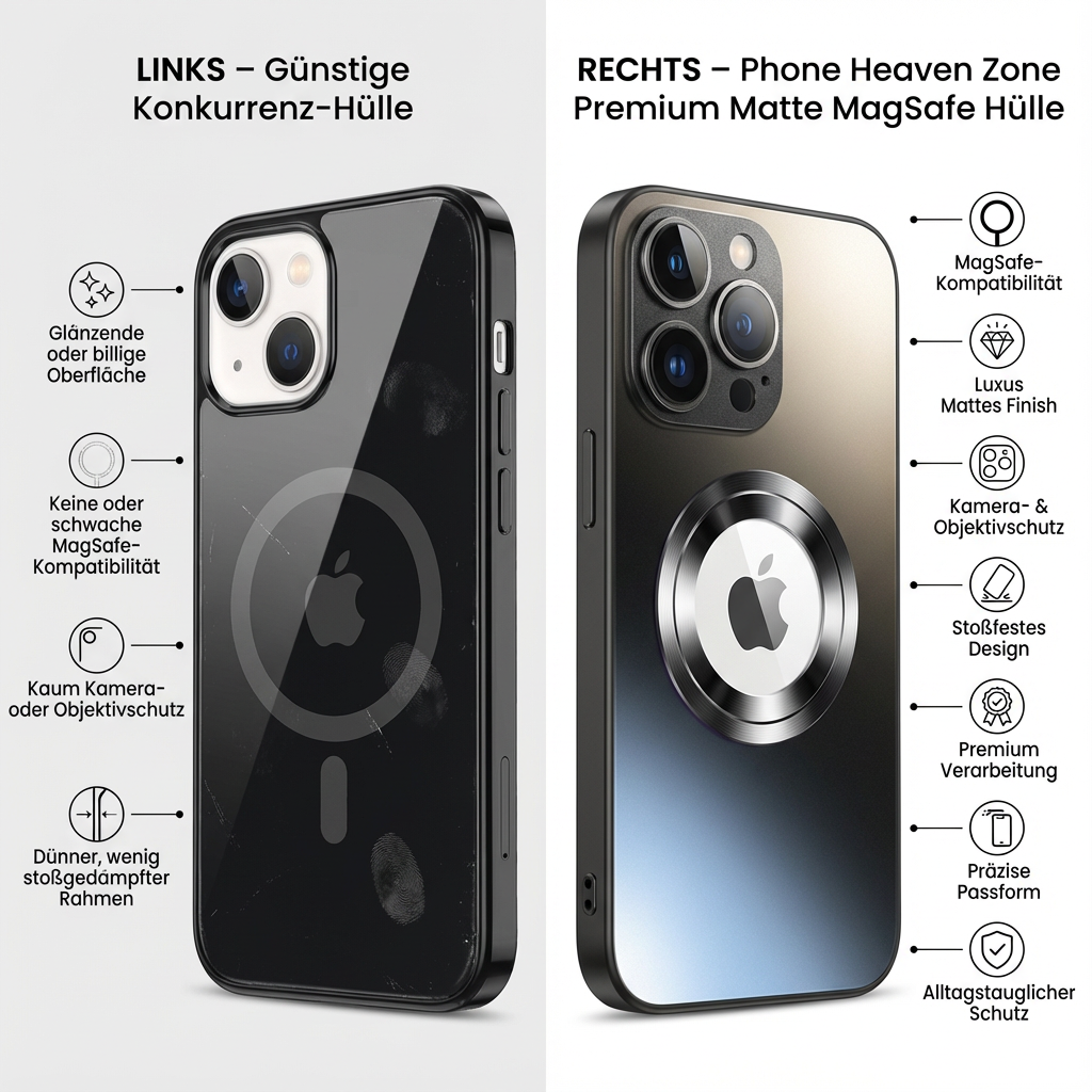 Hochwertige Matte Magnetische iPhone-Hülle mit MagSafe Case für Apple iPhone 17/17 Air, 16/16e, 15, 14, 13 Pro Max Plus | Glasobjektiv-Kameraschutzabdeckung, Panzer-Schutzhülle, Stoßfest und Stilvolle Handyhülle | Tasche in limitierter Auflage