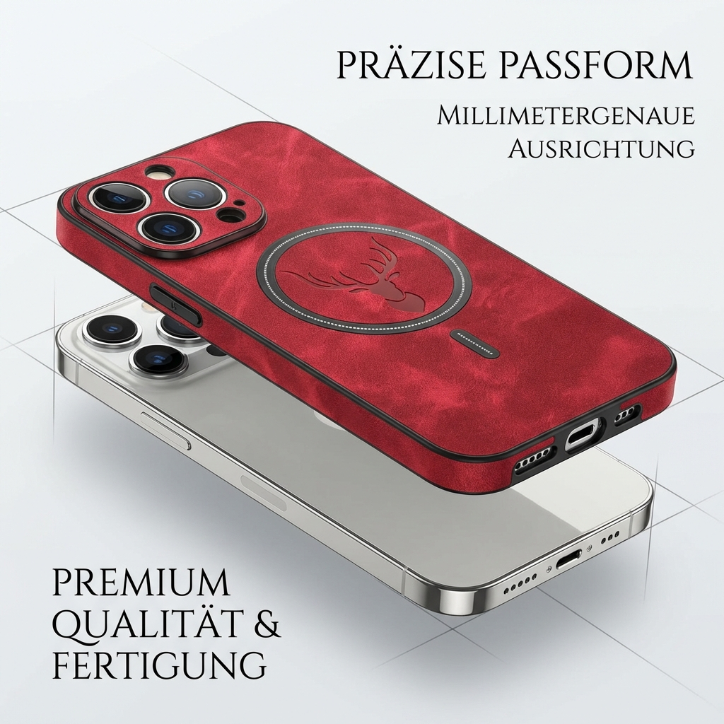 Luxus Hirschleder Apple iPhone Hülle | MagSafe Case mit Kameralinsenschutz, Magnetische Kabellose Stoßfeste Handyschutzhülle | Premium Sturzsicherer Bumper-Cover für iPhone 17/17 Air, 16/16e, 15, 14, 13 Pro Max Plus