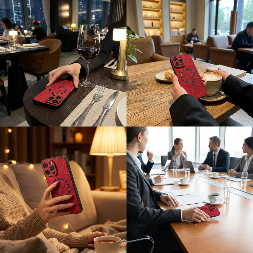 Luxus Hirschleder Apple iPhone Hülle | MagSafe Case mit Kameralinsenschutz, Magnetische Kabellose Stoßfeste Handyschutzhülle | Premium Sturzsicherer Bumper-Cover für iPhone 17/17 Air, 16/16e, 15, 14, 13 Pro Max Plus