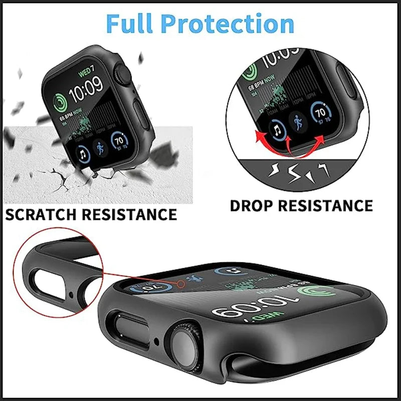 Gehärtete Glasschutz PC-Stoßfänger Apple Watch Serie 9/8/7/6/5/4/SE Schutzfolie Gehäuse 38mm, 40mm, 41mm, 42mm,