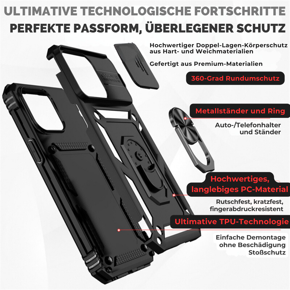 Premium Robustes Militärpanzer Apple iPhone Hülle | Militärqualität, 360° Schutz, Kamera- und Bildschirmschutz, Drehbarer Ständer, Kartenfach & MagSafe, Stoßfeste Abdeckung | Panzerhülle Outdoor & Baustellen | Armor Handyschutzhülle, Sturzsicheres Cover