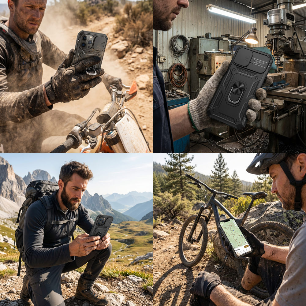 Premium Robustes Militärpanzer Apple iPhone Hülle | Militärqualität, 360° Schutz, Kamera- und Bildschirmschutz, Drehbarer Ständer, Kartenfach & MagSafe, Stoßfeste Abdeckung | Panzerhülle Outdoor & Baustellen | Armor Handyschutzhülle, Sturzsicheres Cover