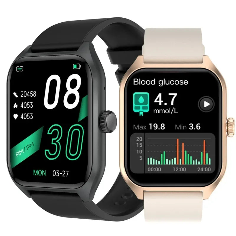 Premium Smartwatch Unisex – Fitnessuhr mit KI, Sprachanrufen, EKG, Blutzuckermessung, Gesundheitsüberwachung, IP68 wasserdicht, Schrittzähler, Puls- & Schlafmonitor, Benachrichtigungen & Sprachassistent – Für Damen & Herren