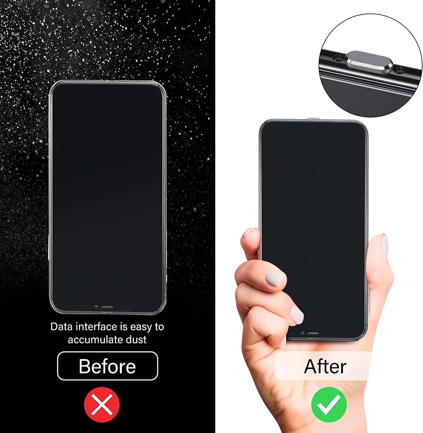 Premium Metall-Staubschutz für iPhone 15/14/13/12 Pro/Max/Plus/Mini | Ladeanschluss-Schutz, kompatibel mit iPhone & iPad