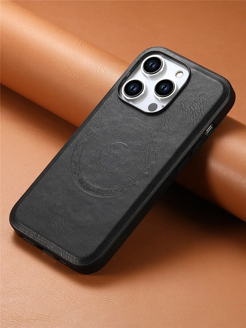 Premium Rindsleder Kartenhalter Handyhülle, MagSafe, Abdeckung, | Apple iPhone 12 13/14/15 Pro Max/Samsung S23 Fe/S24 Ultra Plus - kabelloses Ladecover - Phone Heaven Zone