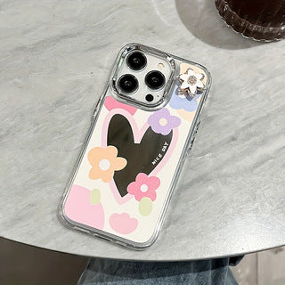 Premium süße Liebe-Herz-Blumen-Spiegel-Design iPhone-Hülle | MagSafe-Case mit Rundumschutz & Kameralinsenschutz für Apple iPhone 17/17 Air, 16/16e, 15, 14, 13, 12 Pro Max Plus Mini Cover | Panzertasche & Stoßstangenabdeckung | Hochwertige Handyhülle
