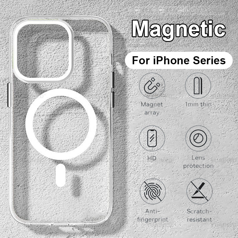 Ultra-Dünne Magnetische Transparente für Apple iPhone 17/17 Air, 16/16e, 15, 14, 13, 12 Pro Max Plus Mini Hülle | Premium Stoßfeste Schlanke Randlose Klare Wasserabweisende Schutzhülle mit Magsafe