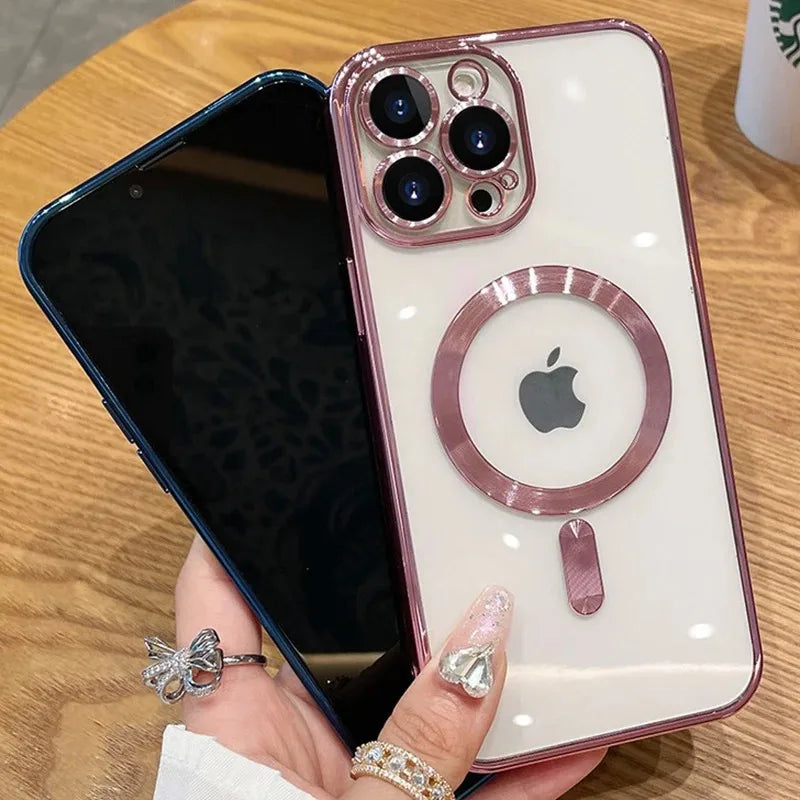 Magnetische Luxus für Apple iPhone 17/17 Air, 16/16e, 15, 14, 13 Pro Max Plus Hülle aus weichem Silikon | Kameraschutz, Klare Premium-Beschichtung, Magsafe Kabelloses Laden & Kratzfest