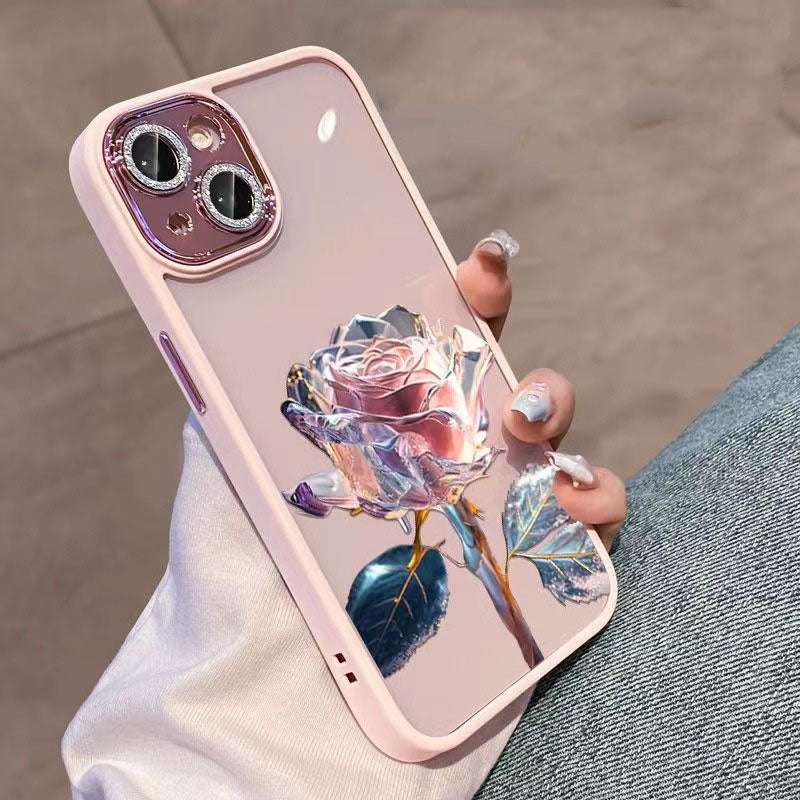 Luxus Kristall-Rose Diamant iPhone Hülle | MagSafe Case mit Rundumschutz und Kameralinsenschutzabdeckung für Apple iPhone 17/17 Air, 16/16e, 15, 14, 13 Pro Max Plus Cover | Panzertasche, Stoßstangenabdeckung Handyhülle | Hochwertige Schutzhülle