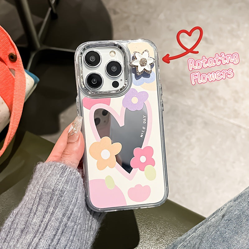 Premium süße Liebe-Herz-Blumen-Spiegel-Design iPhone-Hülle | MagSafe-Case mit Rundumschutz & Kameralinsenschutz für Apple iPhone 17/17 Air, 16/16e, 15, 14, 13, 12 Pro Max Plus Mini Cover | Panzertasche & Stoßstangenabdeckung | Hochwertige Handyhülle