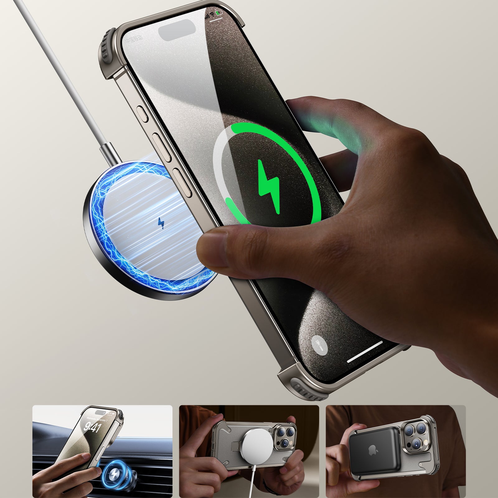 Premium Ultradünne Magnetische Randlose Matte Metall-Aluminiumständer iPhone-Hülle | MagSafe-Case Rundumschutz, Kameralinsenschutz für Apple iPhone 17/17 Air, 16/16e, 15, 14, 13 Pro Max Plus Cover | Stoßfeste Panzertasche, Stoßstangenabdeckung Schutzhülle