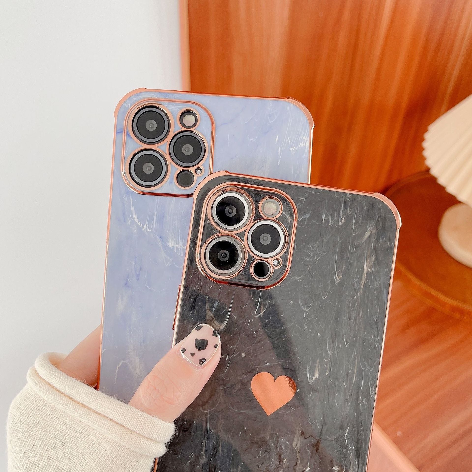 Luxuriöse Liebe-Herz-Marmor galvanisiertes iPhone-Hülle | MagSafe Case, Kameralinsenschutzabdeckung für Apple iPhone 17/17 Air, 16/16e, 15, 14, 13 Pro Max Plus Cover | Panzertasche, Stoßstangenabdeckung Handyhülle | Premium-Hardcase-Cover Schutzhülle