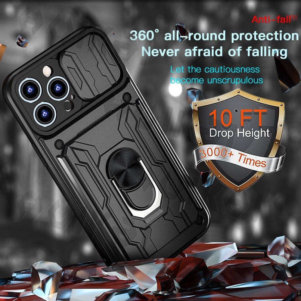 Hochwertiges Silikon-Kartenhalterung Ring Magnetständer iPhone Hülle | MagSafe Case Rundumschutz und Kameralinsenschutzabdeckung für Apple iPhone 17/17 Air, 16/16e, 15, 14, 13 Pro Max Plus Cover | Panzertasche Handyhülle | Premium Wallet Schutzhülle