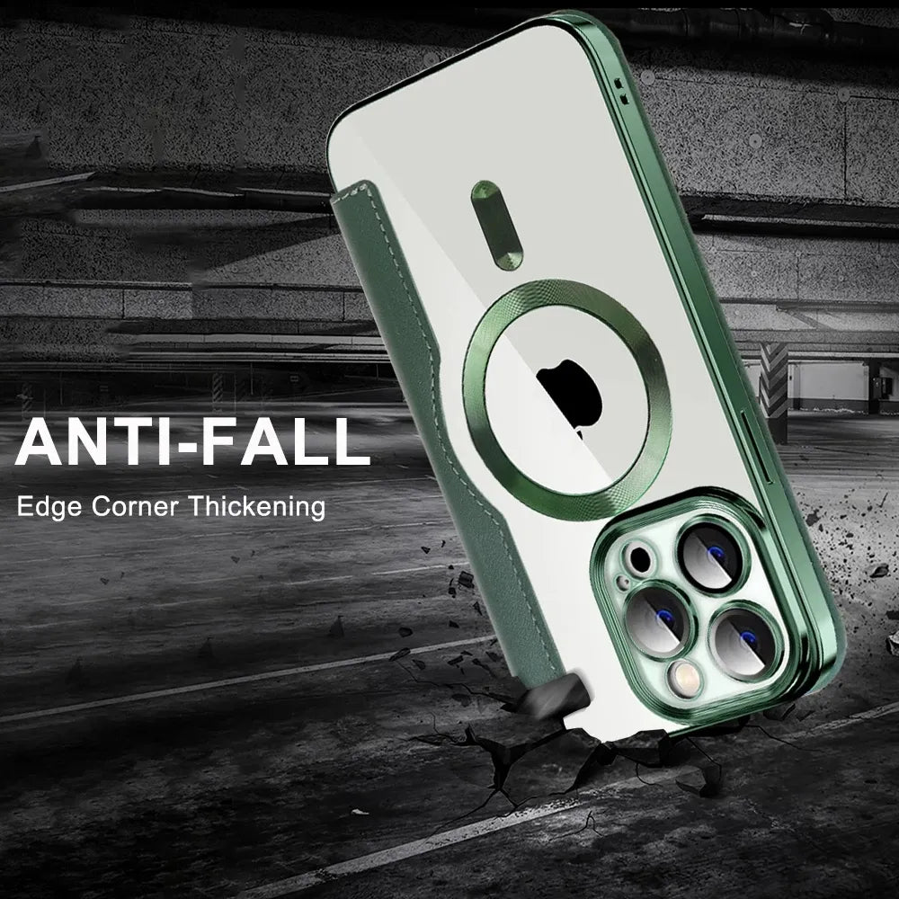 Premium Flip-Lederhülle mit Kartensteckplatz und Kartenhalter Geldbörse, Magnetische & Stoßfeste iPhone Hülle | Flip-Cover Stand Case für Apple iPhone 17/17Air, 16/16e, 15, 14, 13 Pro Max Plus Cover - Vielseitige Schutzhülle