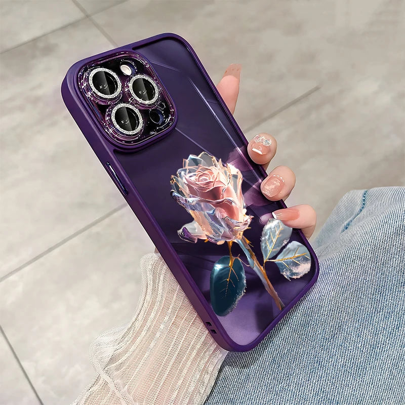 Luxus Kristall-Rose Diamant iPhone Hülle | MagSafe Case mit Rundumschutz und Kameralinsenschutzabdeckung für Apple iPhone 17/17 Air, 16/16e, 15, 14, 13 Pro Max Plus Cover | Panzertasche, Stoßstangenabdeckung Handyhülle | Hochwertige Schutzhülle