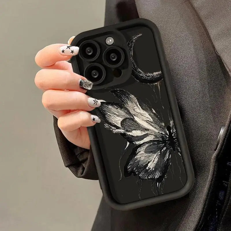 Hochwertiges Kunst-Ölgemälde-Schmetterlings-Design Softcase Silikon iPhone Hülle | MagSafe Case, Kameralinsenschutzabdeckung für Apple iPhone 17/17 Air, 16/16e, 15, 14, 13 Pro Max Plus Cover | Panzertasche, Stoßstangenabdeckung Handyhülle | Schutzhülle