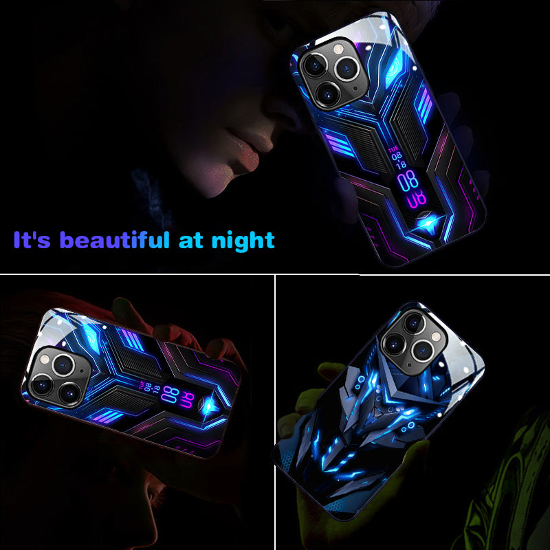 Luxus Ultra Dünne Apple iPhone LED Anruflicht Handyhülle mit Kameralinsenschutz: Punk Mecha Case Panzer Schutzhülle für iPhone 17/17 Air, 16/16e, 15, 14, 13 Pro Max Plus - MagSafe Cover & Tasche