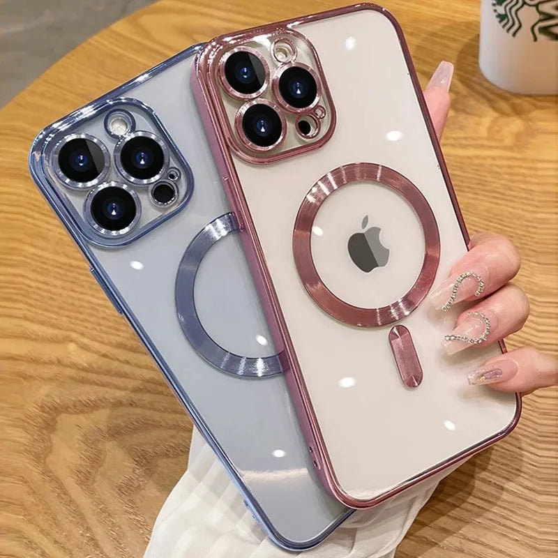 Magnetische Luxus für Apple iPhone 17/17 Air, 16/16e, 15, 14, 13 Pro Max Plus Hülle aus weichem Silikon | Kameraschutz, Klare Premium-Beschichtung, Magsafe Kabelloses Laden & Kratzfest