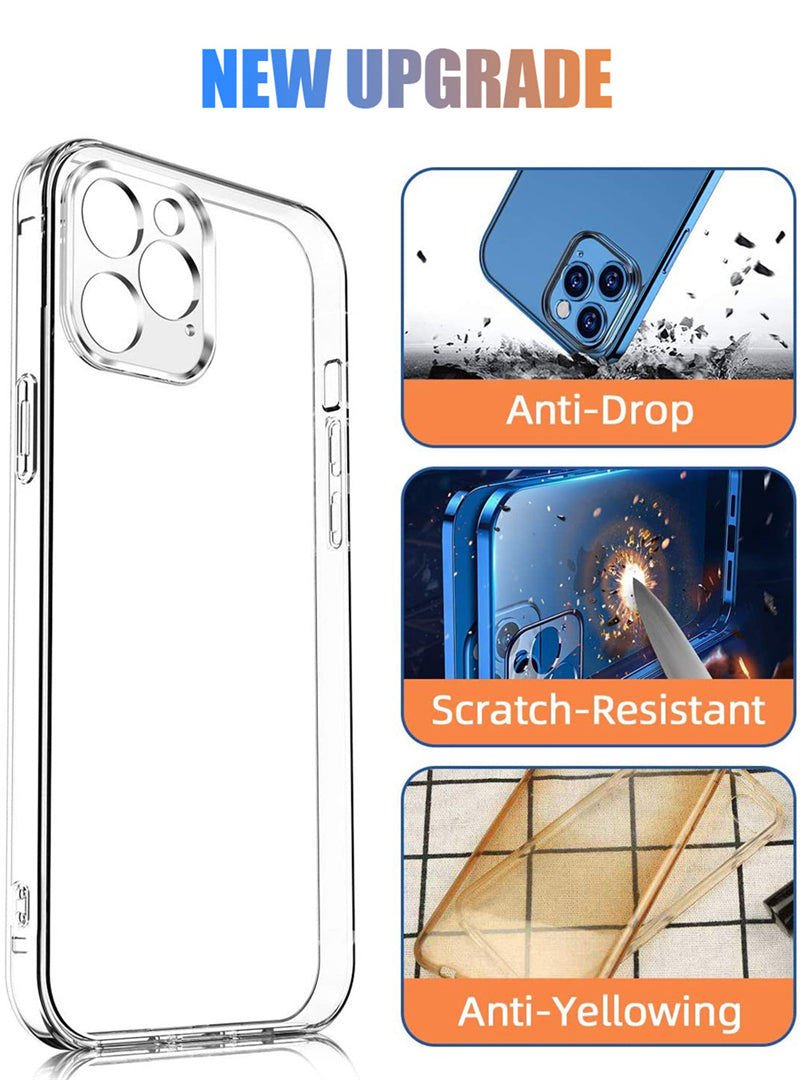 Transparente Silikonhülle für Apple iPhone 17/17 Air, 16/16e, 15, 14, 13 Pro Max Plus | Klare Militärstärke-Schutz mit Premium Plating Quadrat-Rahmen