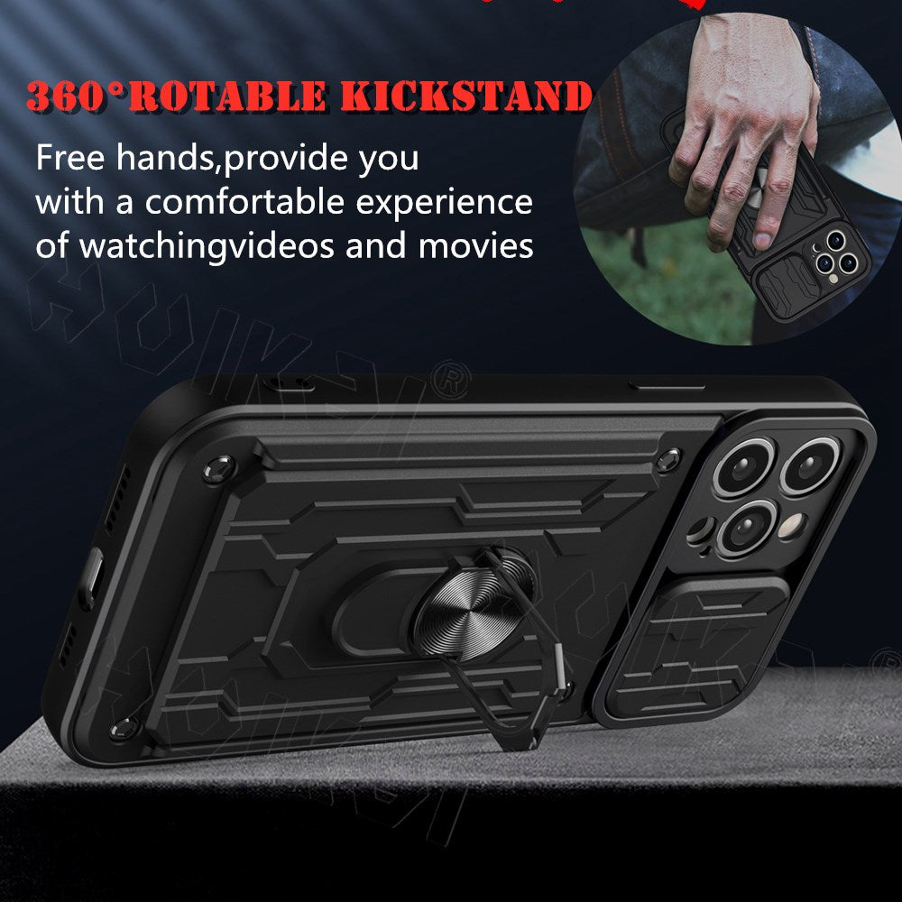 Hochwertiges Silikon-Kartenhalterung Ring Magnetständer iPhone Hülle | MagSafe Case Rundumschutz und Kameralinsenschutzabdeckung für Apple iPhone 17/17 Air, 16/16e, 15, 14, 13 Pro Max Plus Cover | Panzertasche Handyhülle | Premium Wallet Schutzhülle