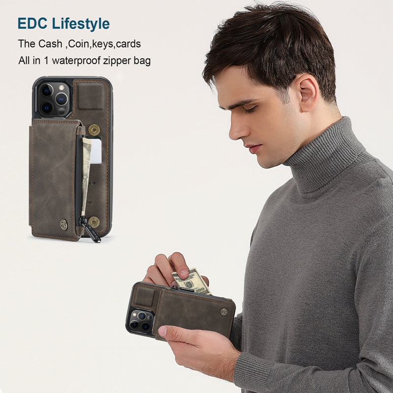 Hochwertige Leder-Brieftasche mit Kartenfach, Portmonee und Ständer iPhone-Hülle | MagSafe Case, Rundumschutz, Kameralinsenschutzabdeckung für Apple iPhone 17/17 Air, 16/16e, 15, 14, 13 Pro Max Plus Cover | Wallet & Geldbörse Schutzhülle