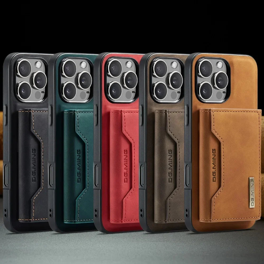 Premium Leder Magnetische Geldbörse mit Kartenhalter iPhone Hülle | MagSafe Case für Apple iPhone 17/17 Air, 16/16e, 15, 14, 13, 12 Pro Max, Plus - Rundumschutz Cover mit Kameralinsenschutz | Panzertasche Handyhülle | Wallet Schutzhülle