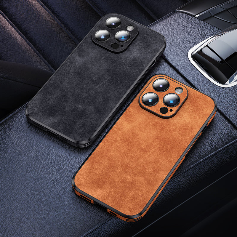 Hochwertige Leder-iPhone-Hülle mit stoßfester Kameraschutzabdeckung Tasche | MagSafe Case für Apple iPhone 16/15/14/13/12 Pro Max Plus Mini | Panzer-Cover Handyhülle