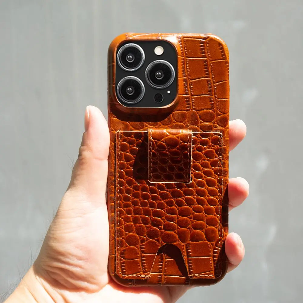 Hochwertige Echtledertasche mit Kartenhalter-Steckplatz als iPhone-Hülle | Cover mit Kameraschutzabdeckung für Apple iPhone 17/17 Air, 16/16e, 15, 14, 13 Pro Max Plus Panzer Case | Portemonnaie, Geldbörse & Wallet-Handyhülle