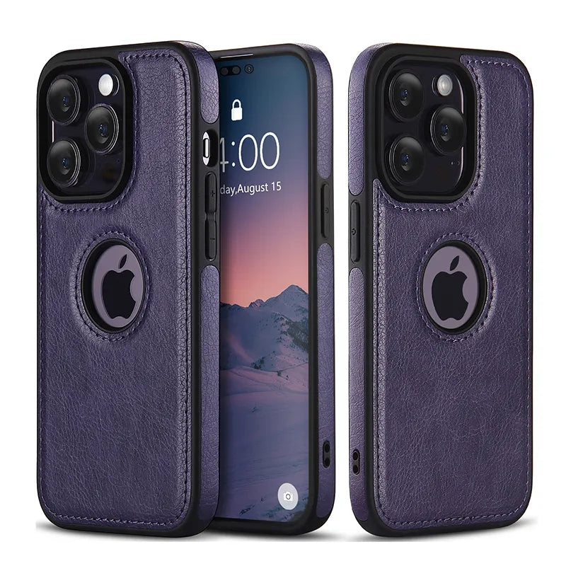 Hochwertige Ultra dünne stoßfeste Leder Textur iPhone Hülle | MagSafe Case mit Kameralinsenschutzabdeckung für Apple iPhone 17/17 Air, 16/16e, 15, 14, 13 Pro Max Plus Cover | Panzertasche, Stoßstangenabdeckung Handyhülle | Premium Schutzhülle