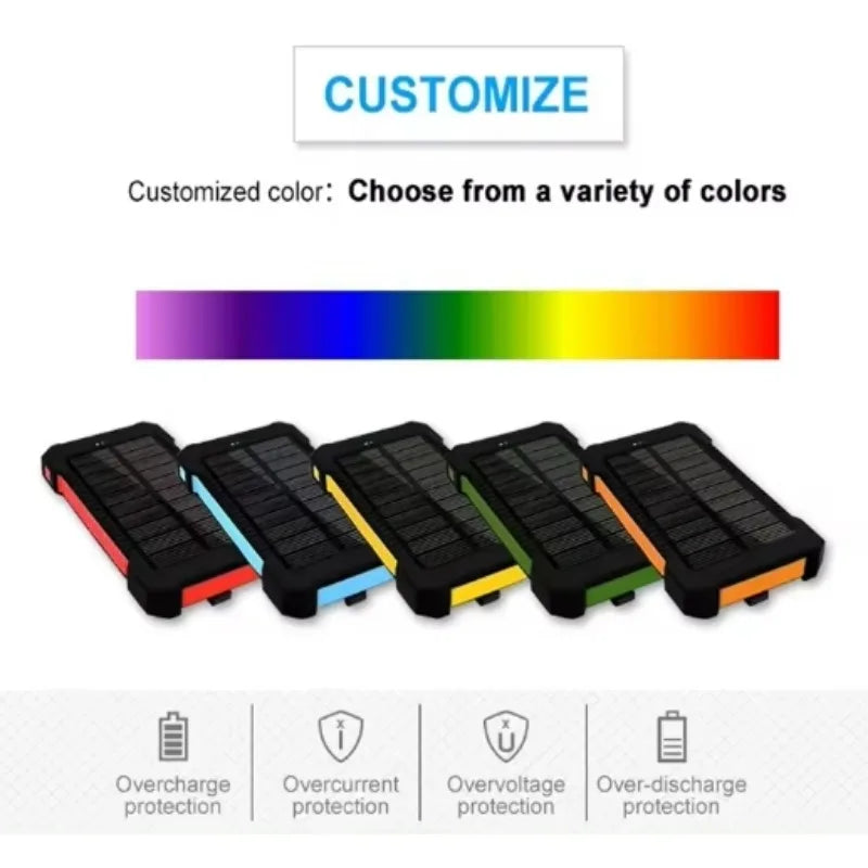 Premium Power Bank 20000mAh Solar Ladegerät | Tragbarer Externer Akku mit 5V Schnellaufladung und super heller Taschenlampe für Smartphones, Apple iPhone, Samsung, iOS & Android unterwegs