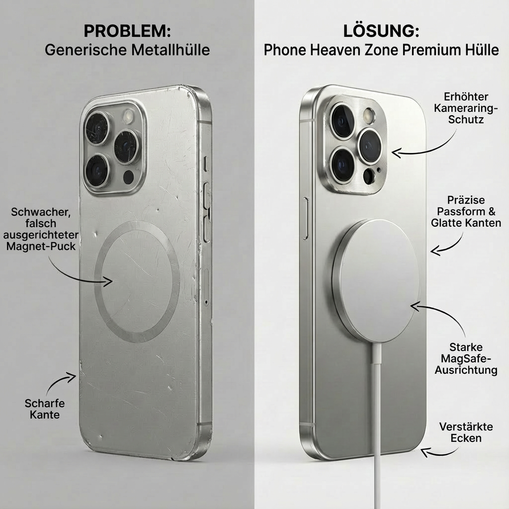Luxus Metall iPhone Hülle Case mit MagSafe – 360° Kamera- und Display-Schutz, robuster Aluminiumrahmen, stoßfest, kratzfest, rutschfest, ultradünnes Slim-Design, magnetisch, kabelloses Laden, edles Premium-Cover, Anti-Fingerprint-Beschichtung