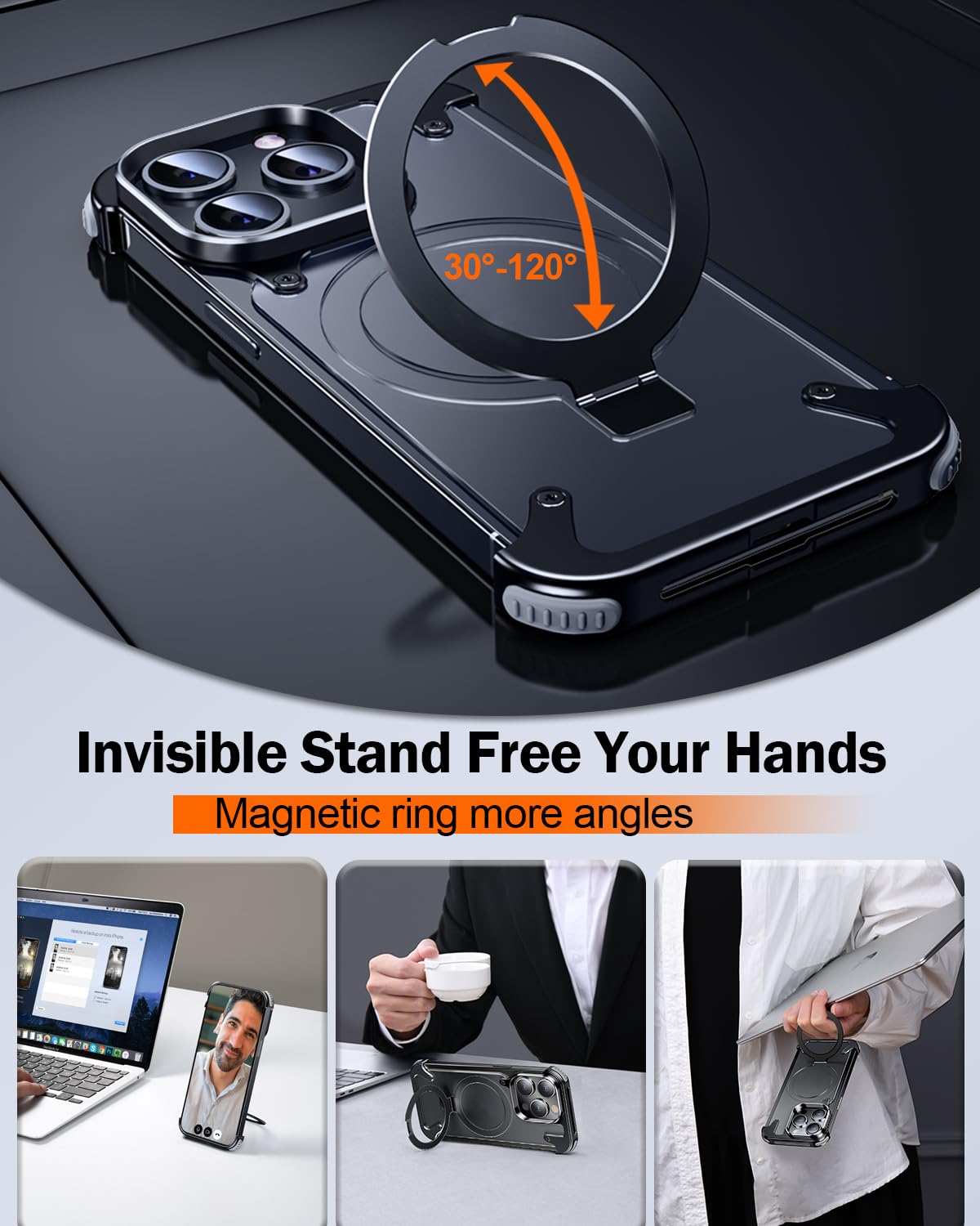 Premium Ultradünne Magnetische Randlose Matte Metall-Aluminiumständer iPhone-Hülle | MagSafe-Case Rundumschutz, Kameralinsenschutz für Apple iPhone 17/17 Air, 16/16e, 15, 14, 13 Pro Max Plus Cover | Stoßfeste Panzertasche, Stoßstangenabdeckung Schutzhülle