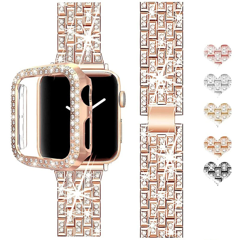 Luxus Premium Glitzer Metall Armband und Diamant Schutzhülle für Apple Uhren Serie 9 8 7 6 5 4 SE | Ultra 49mm 45mm 41mm 40