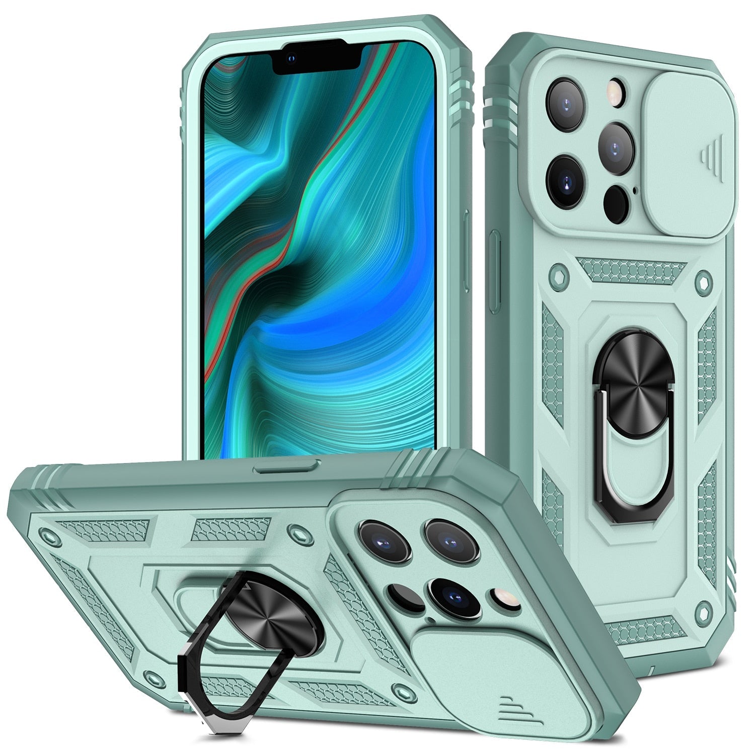 Premium Robustes Militärpanzer Apple iPhone Hülle | Militärqualität, 360° Schutz, Kamera- und Bildschirmschutz, Drehbarer Ständer, Kartenfach & MagSafe, Stoßfeste Abdeckung | Panzerhülle Outdoor & Baustellen | Armor Handyschutzhülle, Sturzsicheres Cover