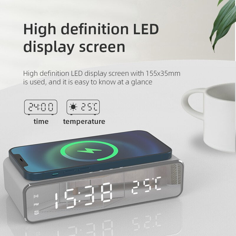 Kabellose Ladestation Wecker LED-Schnellladestation Handy Ladegerät Wireless Charging Station Apple iPhone, Samsung, Android