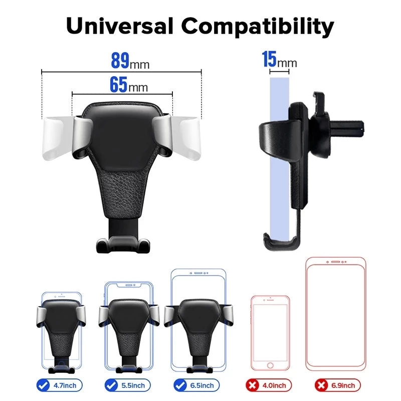 Premium Gravity Car Mount with Air Vent Phone Clip: Mobile Phone Holder, Compatible with Smartphones, Apple iPhone, Samsung, iOS &amp; Android & GPS Support