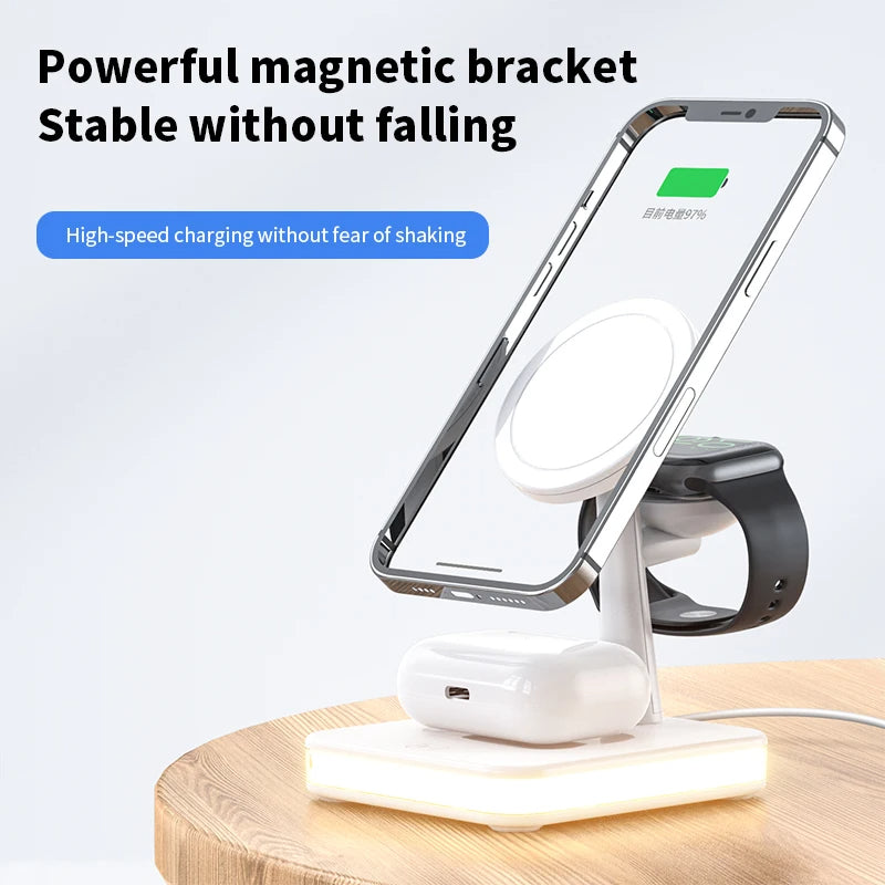 15w 3 in 1 magnetisches kabelloses Ladegerät Stand Pad für iPhone 14 13 12 Pro Max Apple Watch 8 7 6 Airpods Schnell ladestation