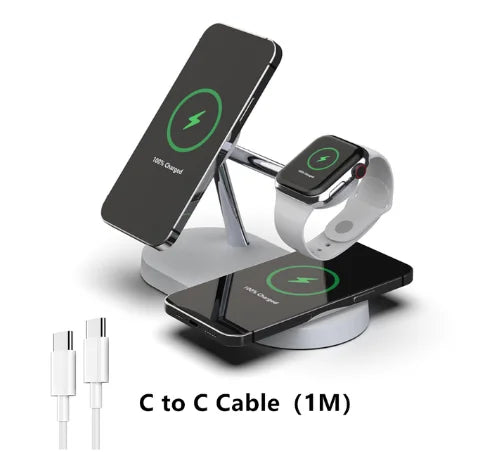 5-in-1 Magnetic Wireless Charging Stand for Smartphones, Apple iPhone, Samsung, iOS & Android Apple Watch 9, 8, 7, AirPods with LED Light, Fast Charging.