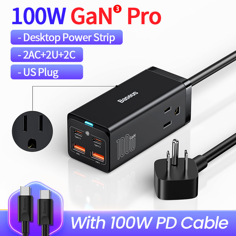 Premium 100W GaN3 Pro USB Charger Desktop Station - Type C PD QC Quick Charge 4.0 3.0 Fast Charging Smartphones, Apple iPhone, Samsung, iOS & Android