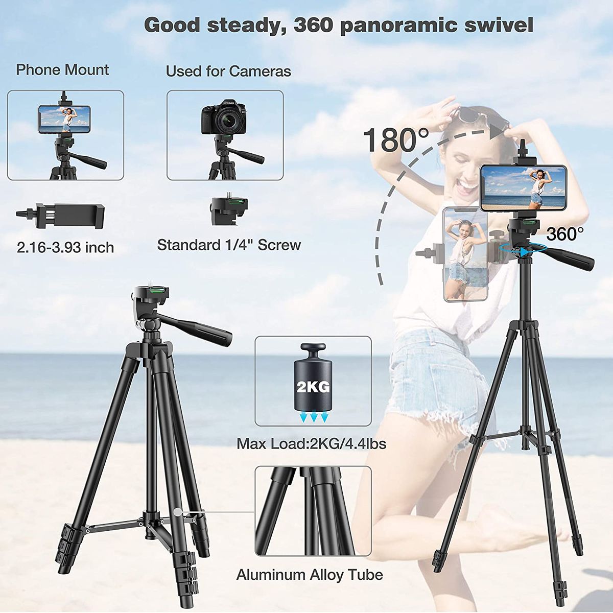 Premium Universal 40-Inch Tripod for Smartphones, Apple iPhone, Samsung, iOS & Android Professional Photography & Videography, Aluminum Travel Tripod, Compatible with GoPro, Apple iPhone 16/15/14/13/12/11 Pro Max/Plus/Mini, Samsung, Xiaomi, Huawei,