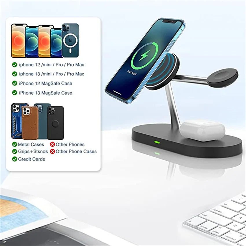 5-in-1 Magnetischer Kabelloser Ladeständer für iPhone 15/14/13/12 Pro Max, Apple Watch 9/8/7, AirPods | Schnelle Wireless-Charging-Dockingstation - Phone Heaven Zone