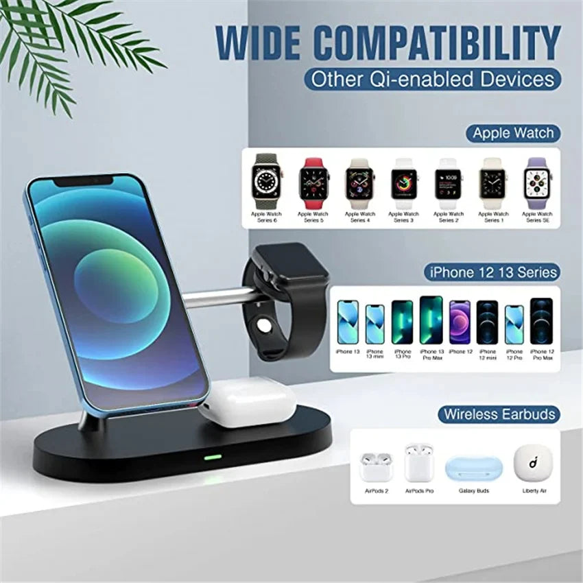 5-in-1 Magnetischer Kabelloser Ladeständer für iPhone 15/14/13/12 Pro Max, Apple Watch 9/8/7, AirPods | Schnelle Wireless-Charging-Dockingstation - Phone Heaven Zone