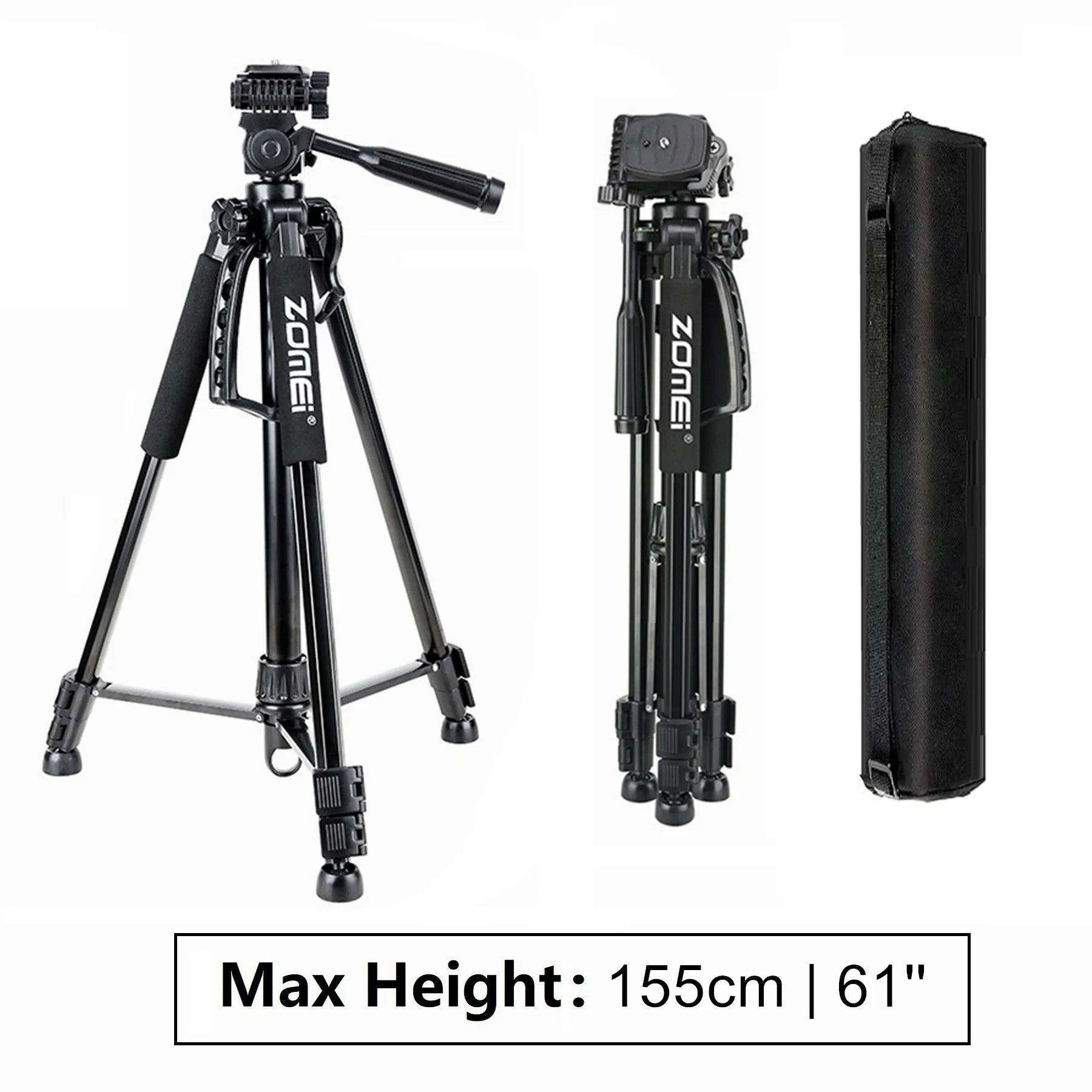 Professional Aluminum Travel Tripod, 140 cm for Videography & Photography: Quick Plate Mounting, Suitable for Smartphones, Apple iPhone 15/14/13/12/11 Pro Max/Plus/Mini, GoPro, Canon/Nikon DSLR/SLR